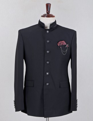 Impressive black terry rayon party wear coat suit