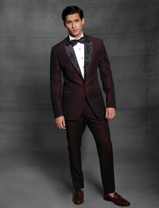 Impressive maroon terry rayon tuxedo coat suit for mens
