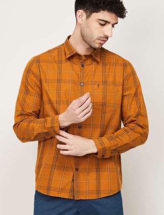 Indian Terrain checks rust orange cotton casual shirt