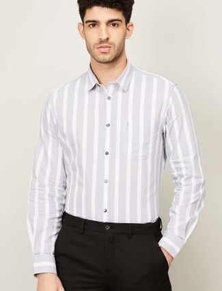 Indian Terrain striped off white cotton casual shirt