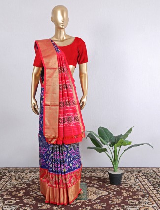 Indigo blue charming patola silk wedding saree for women