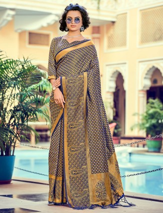 Indigo blue innovative saree for wedding sessions in kanjivaram silk