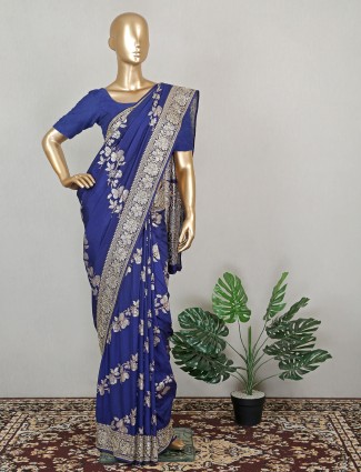 Indigo blue rich silk wedding events saree for women