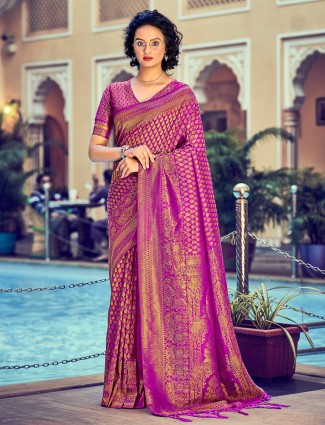 Indigo purple charming kanjivaram silk saree for wedding season