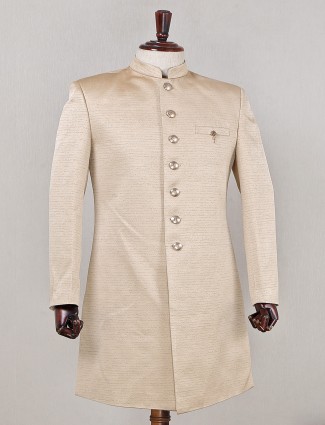Indowestern beige sherwani for mens in silk