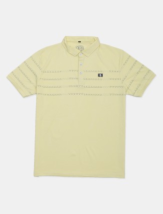 Instinto printed yellow cotton slim fit t-shirt