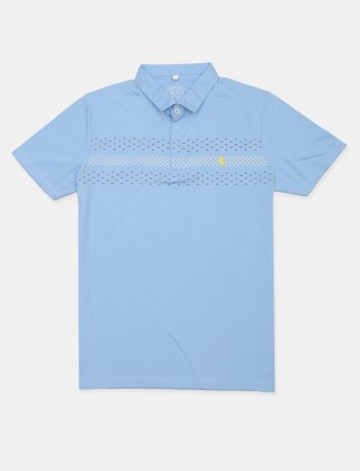 Instinto sky blue printed cotton t-shirt