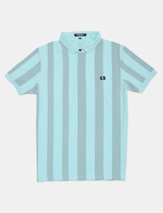 Instinto stripe casual teal blue t-shirt
