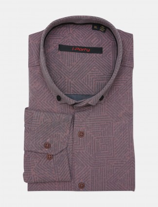 Iparty cotton fabric grey printed mens shirt
