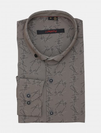 Iparty olive color printed slim fit cotton shirt
