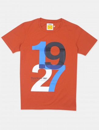 Ireal orange hue casual wear t-shirt in cotton