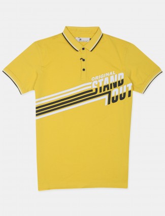 Ireal yellow hue printed cotton slim fit t-shirt