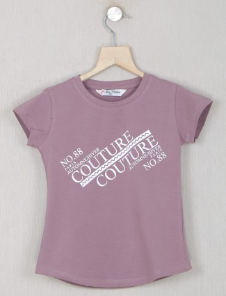 Just cloth purple printed cotton t-shirt for girls