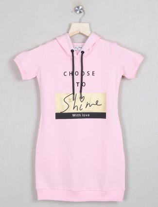 Just clothes light pink cotton printed hoodie top