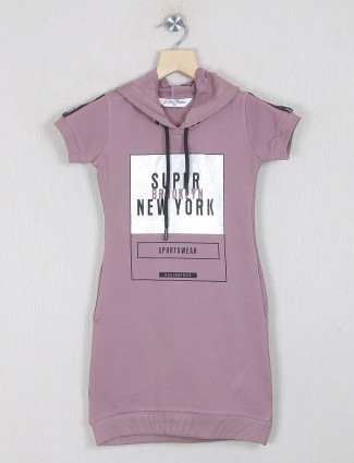 Just clothes mauve pink printed cotton casual t-shirt