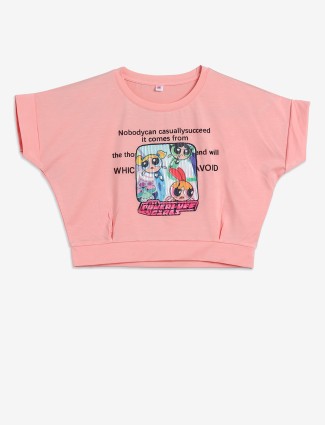 JUST CLOTHES peach cotton printed crop top