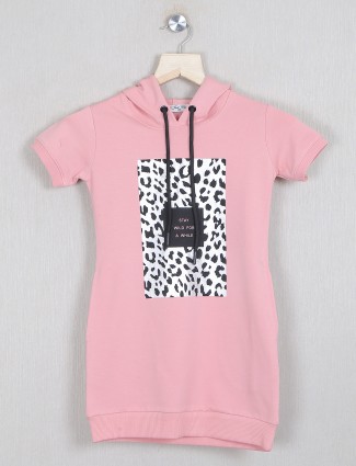 Just clothes pink cotton printed top with hood