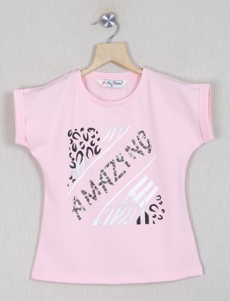 Just clothes printed light pink tshirt