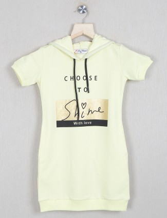 Just clothes printed light yellow hoodie top