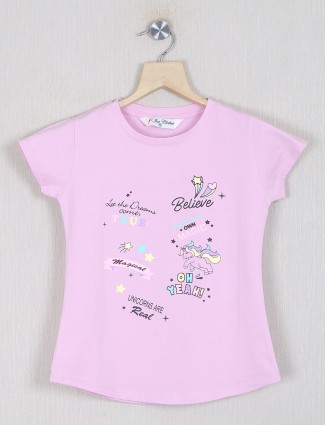 Just clothes printed mauve pink casual t-shirt for girls