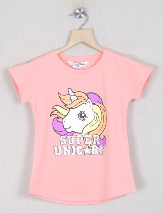 Just clothes punch pink round neck t-shirt for girls