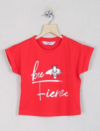 Just clothes red cotton printed tshirt
