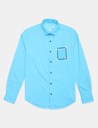 Killer solid blue cotton casual shirt in cotton
