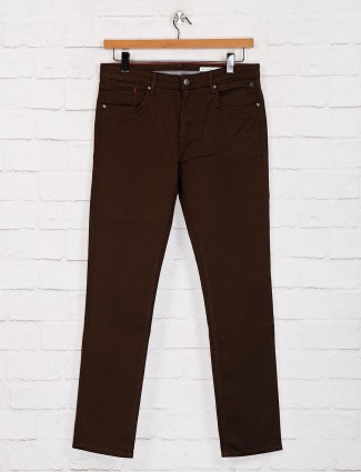 Killer solid brown slim fit casual jeans