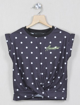 Knitted black printed casual girls top