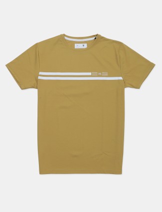 Kuchkuch casual wear mustard yellow solid cotton fabric t-shirt