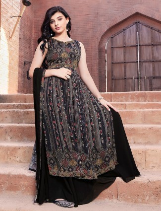 Latest black printed palazzo suit with dupatta