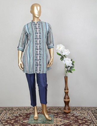 Latest blue cotton festive look punjabi style pant set
