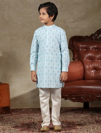 Latest blue full sleeves cotton kurta suit