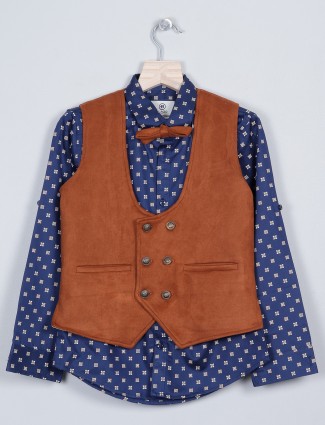 Latest brown and navy blue party wear waistcoat 