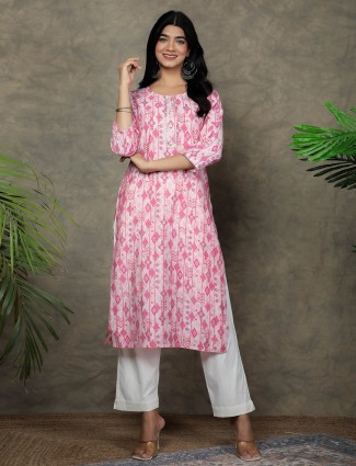 Latest cotton casual pink kurti with pant
