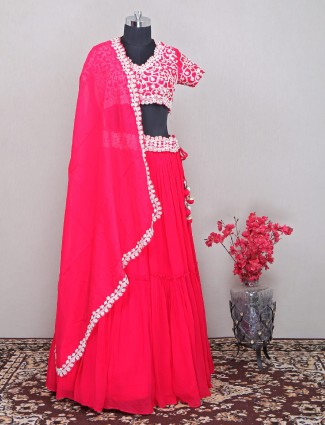 Latest designer magenta georgette wedding wear lehenga