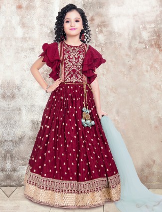 Latest designer wedding wear silk maroon lehenga choli