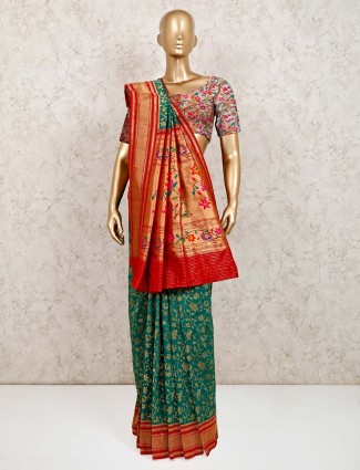 Latest green banarasi silk saree for wedding wear 