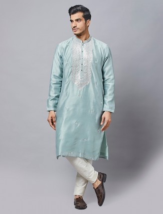 Latest green hue silk kurta suit for mens