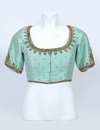 Latest green raw silk designer blouse