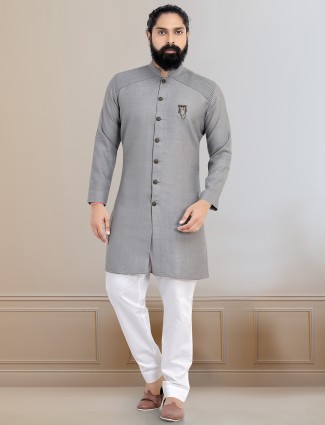 Latest grey cotton festive wear kurta suit