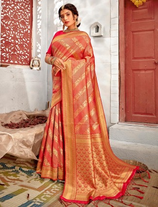 Latest maroon handloom banarasi silk saree for wedding