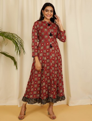 Latest maroon printed cotton casual wear kurti
