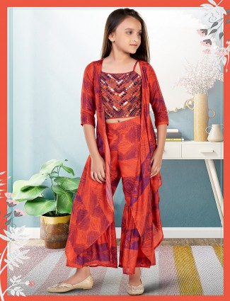 Latest orange cotton printed salwar kameez for girls