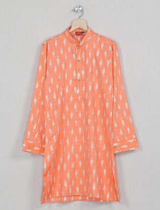 Latest orange printed cotton festive wear kurta suit