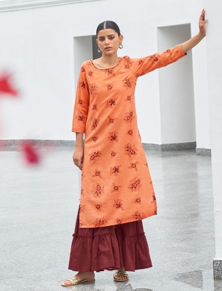 Latest peach printed cotton casual wear kurti