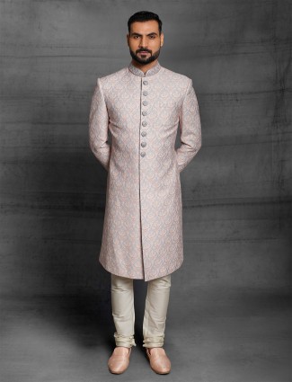 Latest pink and cream hue silk sherwani for wedding