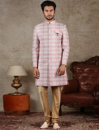 Latest pink cotton silk indo western special for wedding