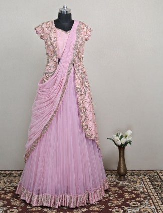 Latest pink raw silk designer gown for women