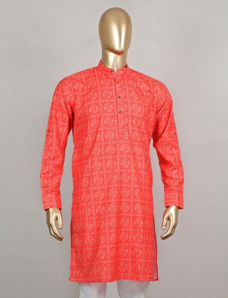 Latest red cotton printed short pathani for festive